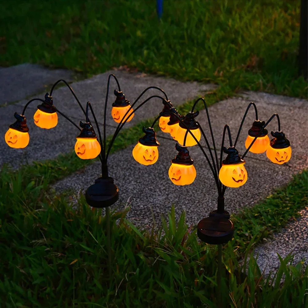 4 Pack 6LED Solar Pumpkin Lights Halloween Decorations Outdoor Pathway Lights Scary Waterproof Firefly Lights for Garden Lawn