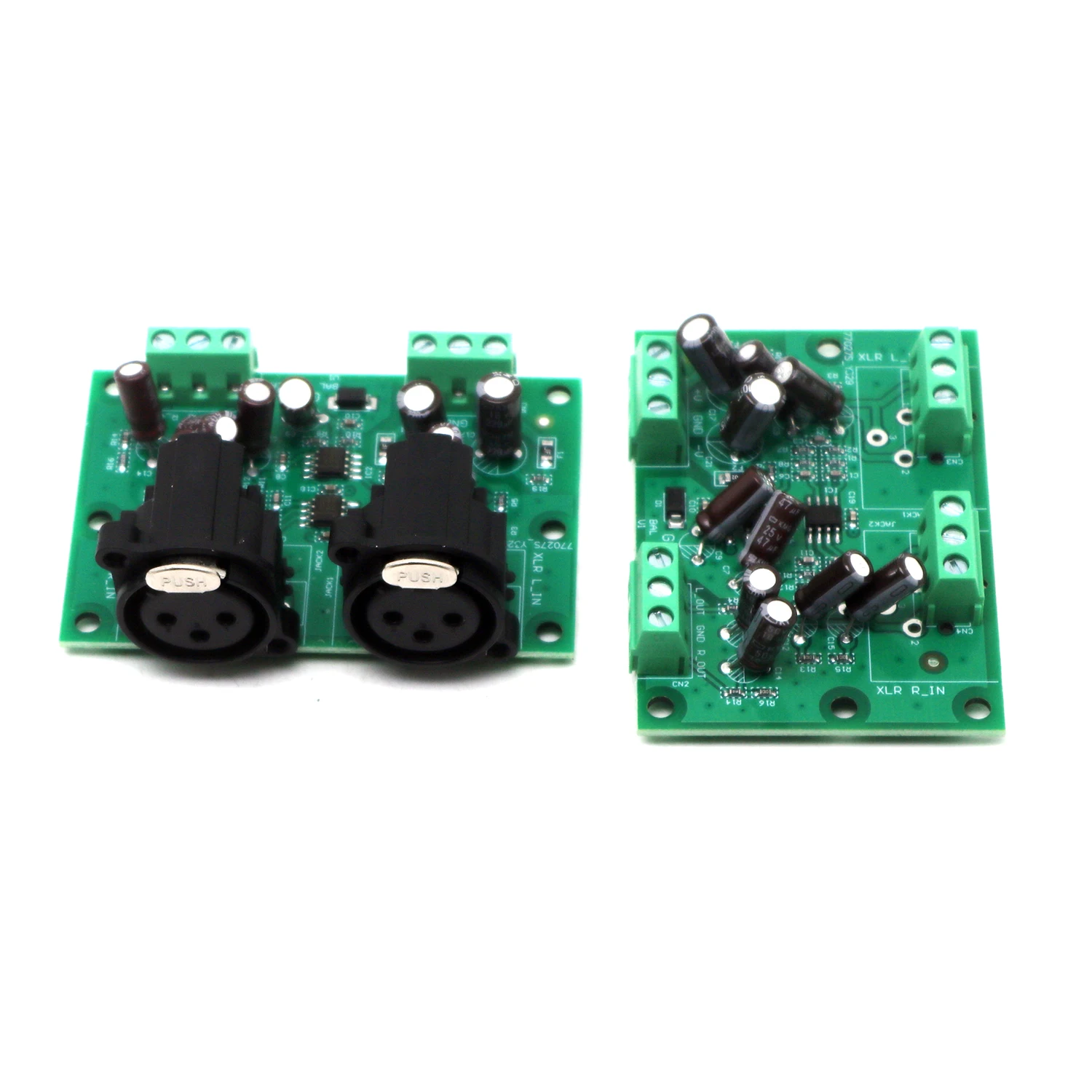 Stereo-XLR-symmetrischer Audioeingang wird in einen ungesymmetrischen RCA-Audioausgang umgewandelt. XLR-Symmetrisches zu RCA-Verbindungsboard mit NE5532 OP-Verstärker