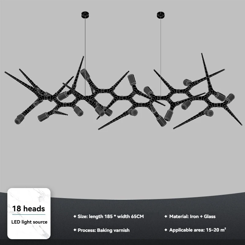 Moderne artistieke takkenvormige kroonluchter voor de eetkamer, zwart ijzer glas LED hanglamp, luxe hanglamp voor keukeneiland