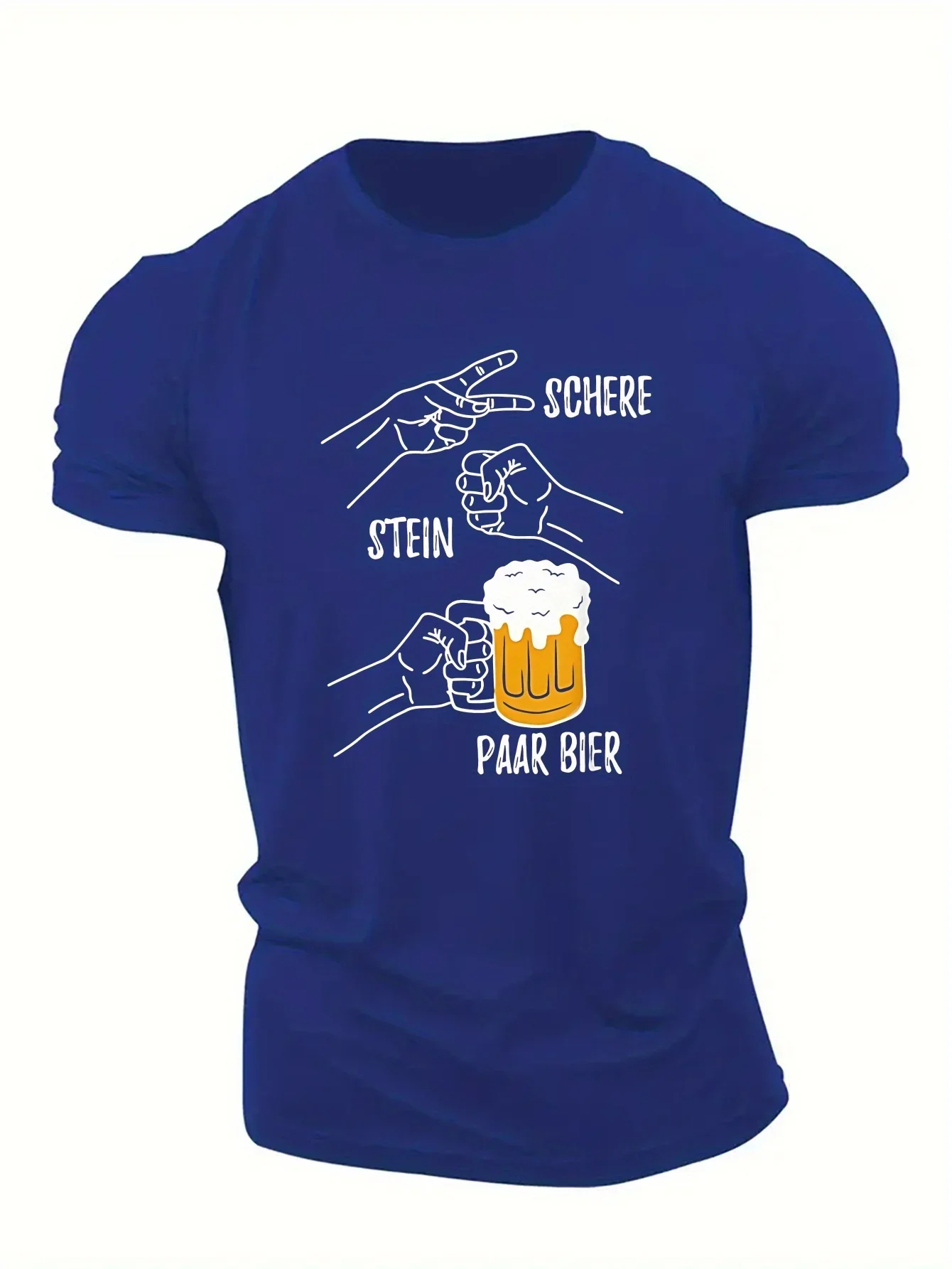 Fashion New Men's Schere Stein Paar Bier Funny Beer Lover Graphic T-Shirt German Humor Hand Gesture Print Short Sleeve Tee
