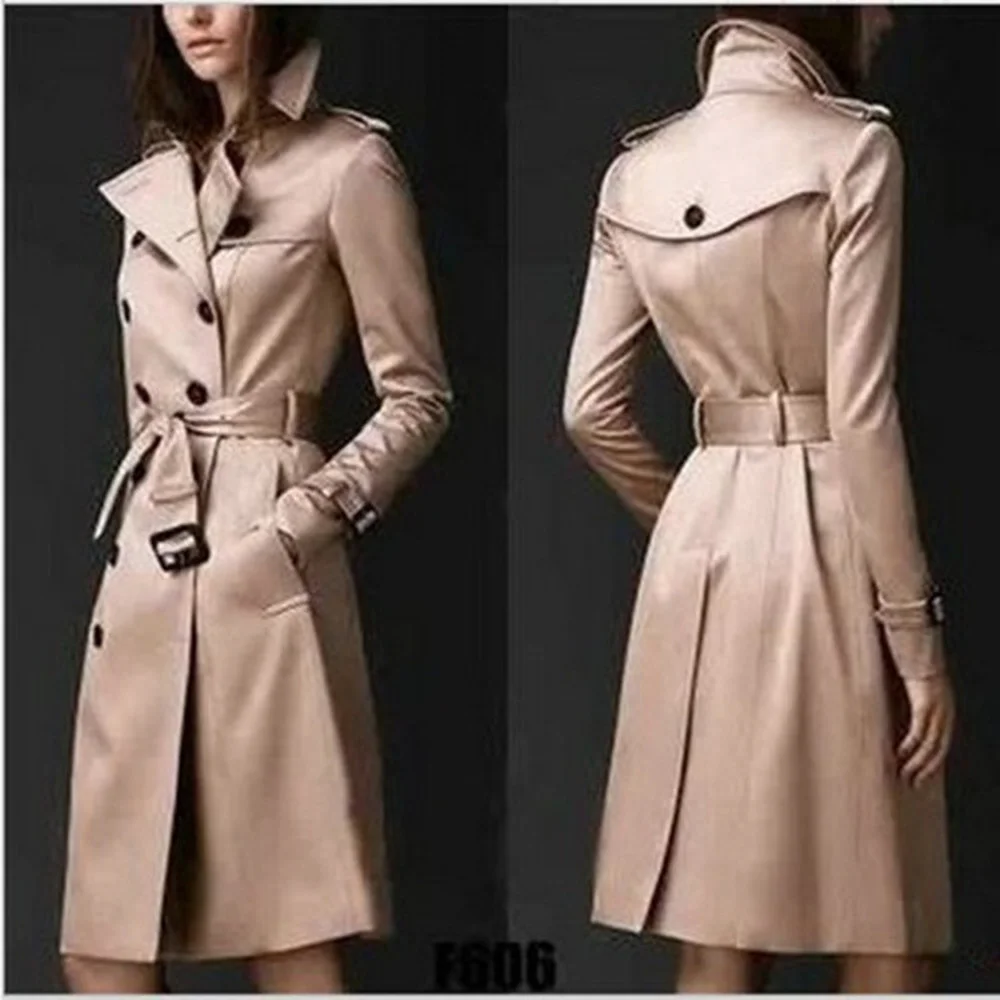 VOLALO 2024 Spring Fashion High Quality Women Trench Coat Long Windbreaker Fashion Trend Double-Breasted Slim Long Trench