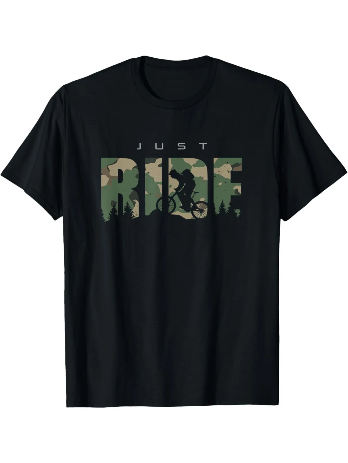 Image of [Langlebige Konstruktion] Herren Just Ride Camo Mountain Bike Grafik-T-Shirt - Lässiges, locker sitzendes Baumwoll-Kurzarm-T-Shirt mit Rundhalsausschnitt