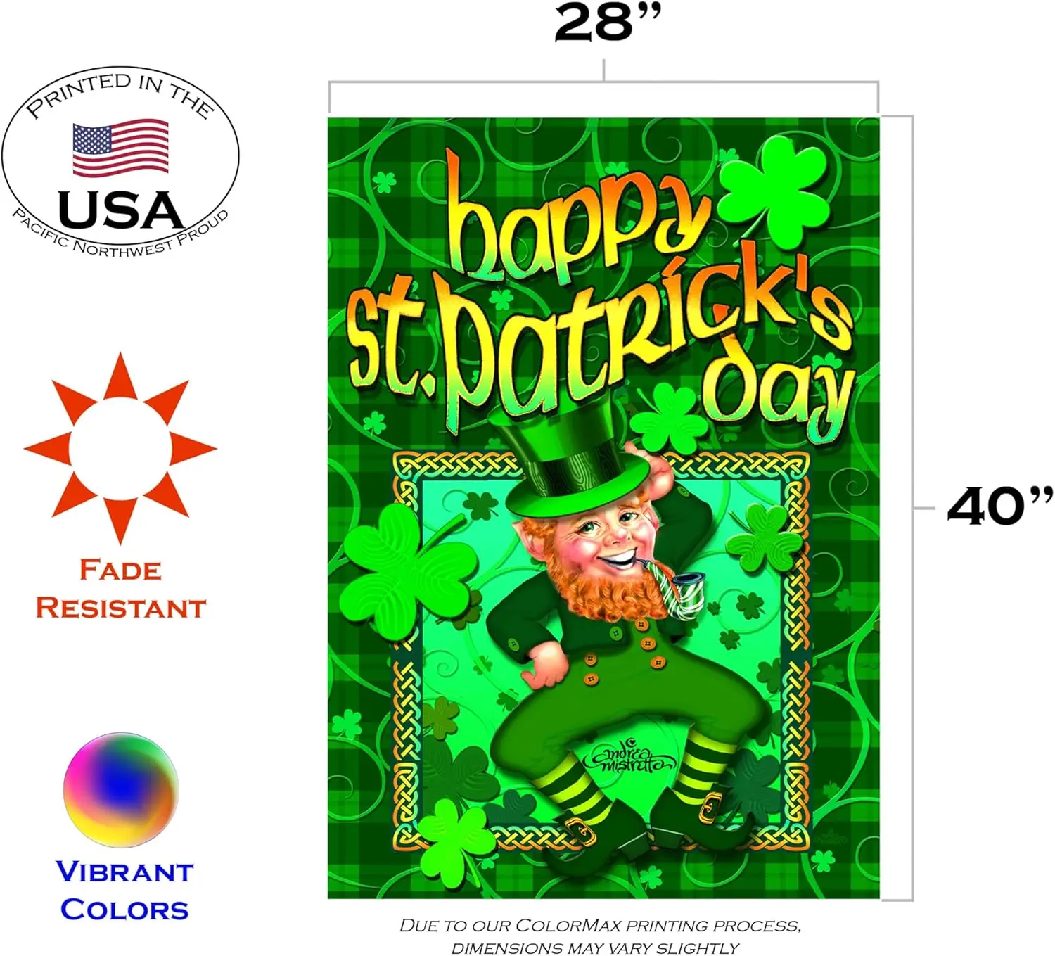 Toland Home Garden Happy Leprechaun 28 x 40 Inch Decorative St Patrick's Day Shamrock Clover Double Sided House Flag - 1 IIE GGX