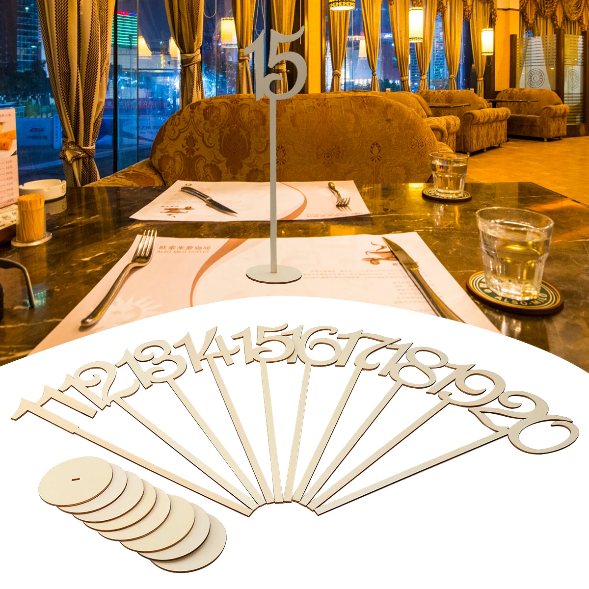 

20 Pcs Wooden Seat Sign Table Numbers Wedding Vintage Signs Decorative Dining for Tables