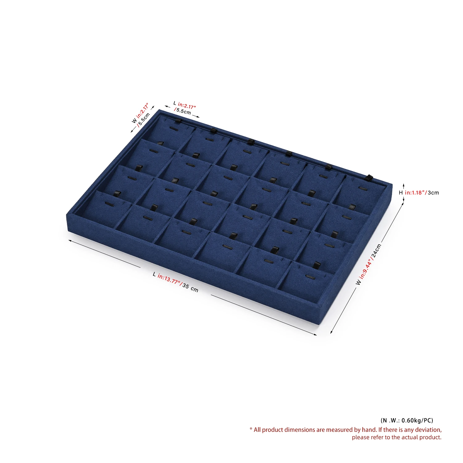 Oirlv Navy Blue Velvet Necklace and Pendant Storage Display Tray - 24Compartment Organizer with Slot Design for Jewelry Showcase