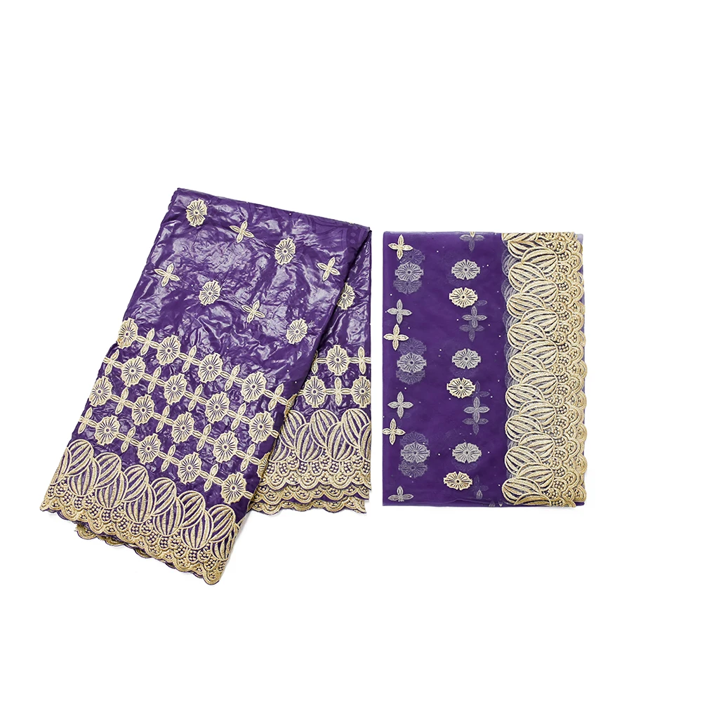 2025 Gold Bazin Riche Tissues African DIY Fabric High Quality Embroidery African Brocade Nigerian Gele Headtie 5+2 yards/lot