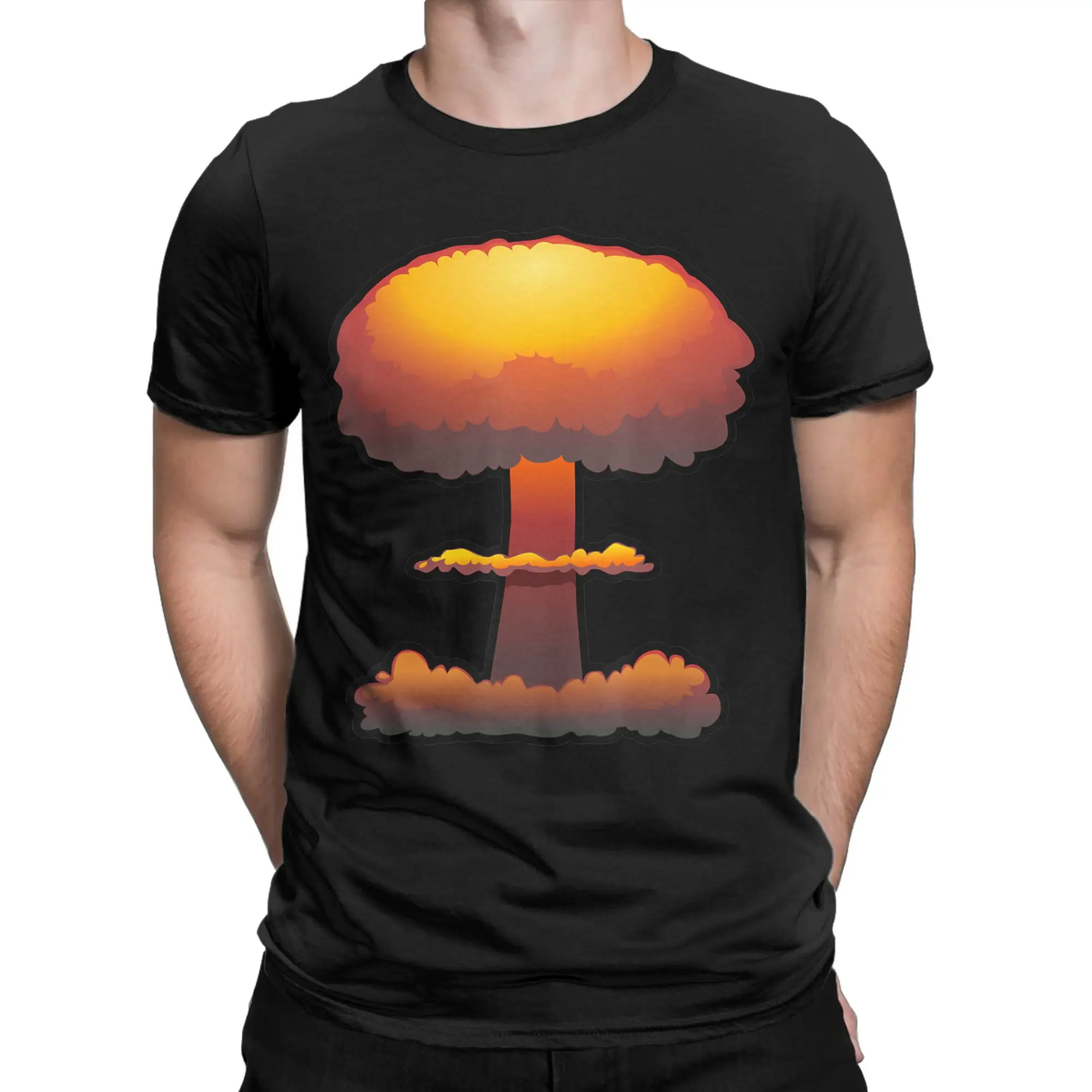 Nuclear Explosion T-Shirt for Men  Leisure Cotton Tee Shirt Round Collar Short Sleeve T Shirts Gift Idea Tops