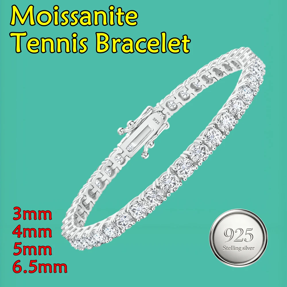 

3-6.5MM D Color VVS1 Moissanite Tennis Bracelets for Woman Man Sparkling with GRA S925 Sterling Sliver Hip Hop Bracelet
