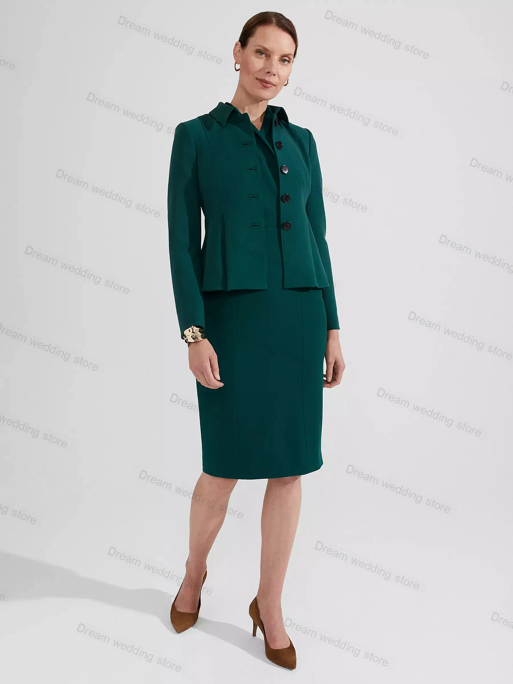 

Green Women Suits Skirt Set 2 Piece Cotton Blazer+Midi Prom Dress Wedding Tuxedo Tailor Size Office Lady Jacket Banquet Coat