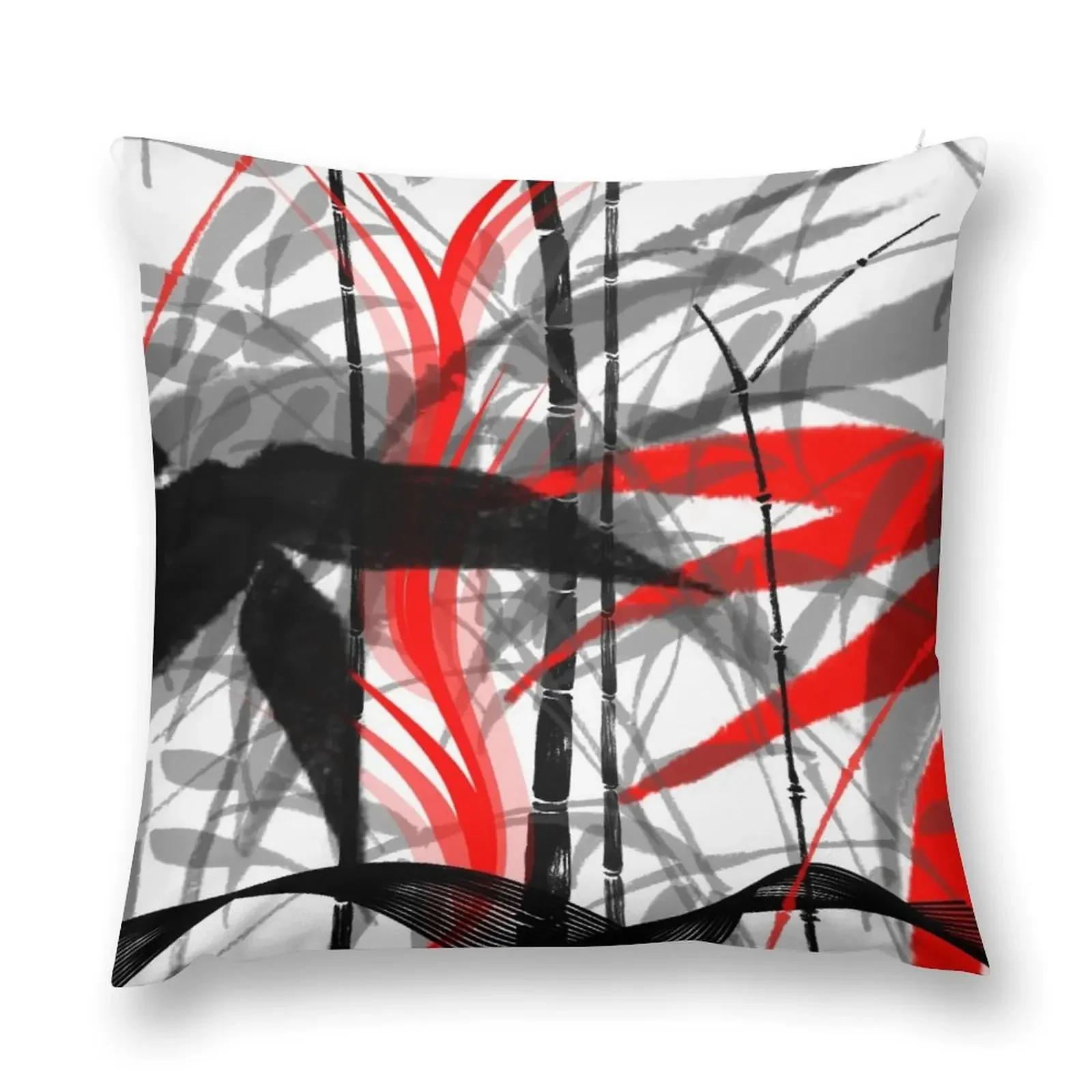 Красный, черный, серый, серебристый, белый, бамбук, абстракт, цифровая живопись, декоративная подушка, рождественские чехлы для подушек, диванная подушка, подушка