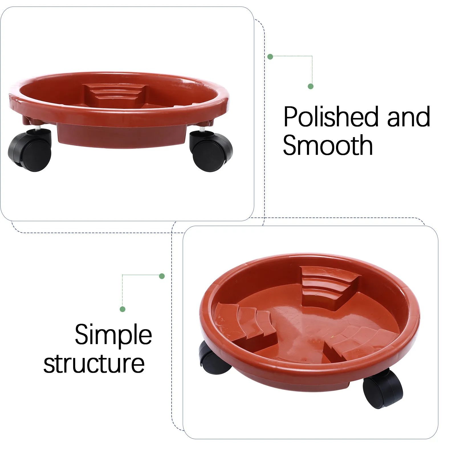 1Pcs Movable Flowerpot Tray with 4 Smooth Rolling Wheels Heavy Duty Thickened Plant Pot Base for Indoor Outdoor Use Universal