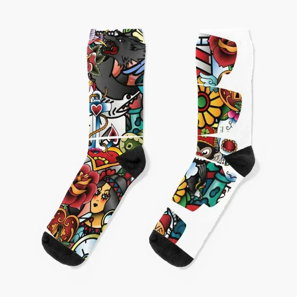 

Tattoo Collage Socks hockey funny sock custom christmas gifts Men's Socks Luxury Women's