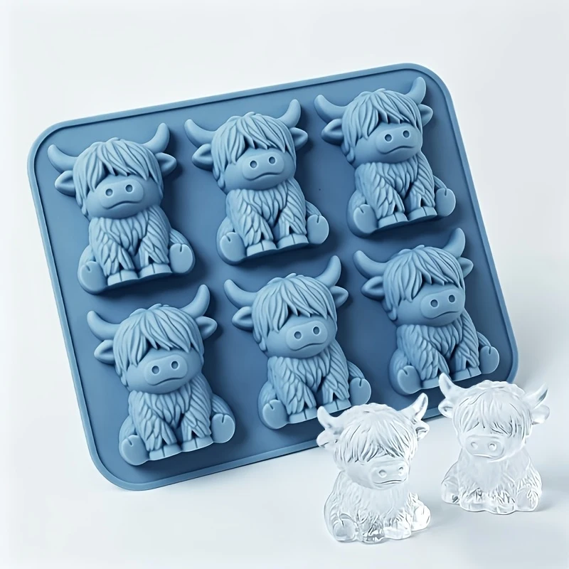1/2 Stück Mini-Eiswürfelform „Hochlandkuh“ – Niedliche 3D-Eiswürfelform, geeignet für Getränke, Partys und Geschenke – Mini-Hochlandkuh-Form