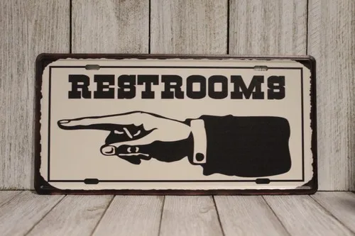 Restrooms This Way Tin Metal Sign Toilets Pointing to the Left Restaurant Bar --Tin Sign