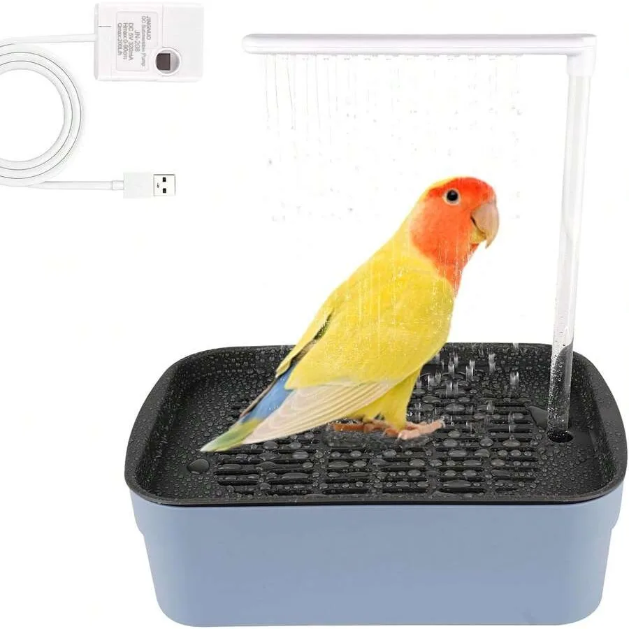 

【New Arrival】Automatic Bird Bath Tub with Shower Sprinkler, USB-Powered Bath Basin for Parrots, Budgies & Small Birds