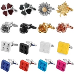 Classic men's French shirt cufflinks Colorful colored love rose blocks cuffs buttons business suit accessories jewelry gifts