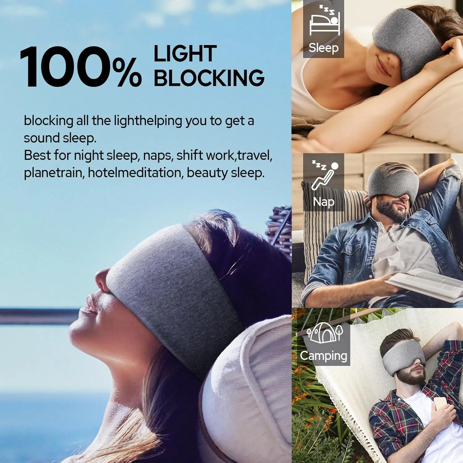 Cotton Sleep Eye Mask for Men Women, 100% Blocking Light Sleeping Mask for Side Sleeper, Soft Zero Pressure Cooling Blackout Eye view 6
