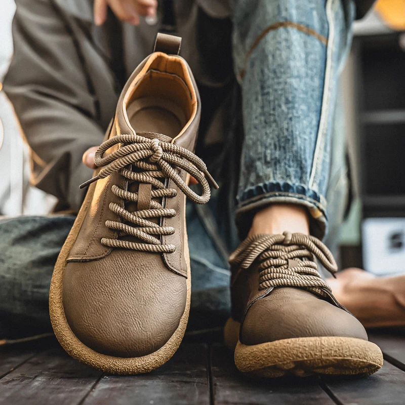 Mode Männer Casual Schuhe Retro Atmungsaktive Leder Schuhe Bequeme Arbeit Schuhe Lace-up Leichte Walking Fahren Schuhe