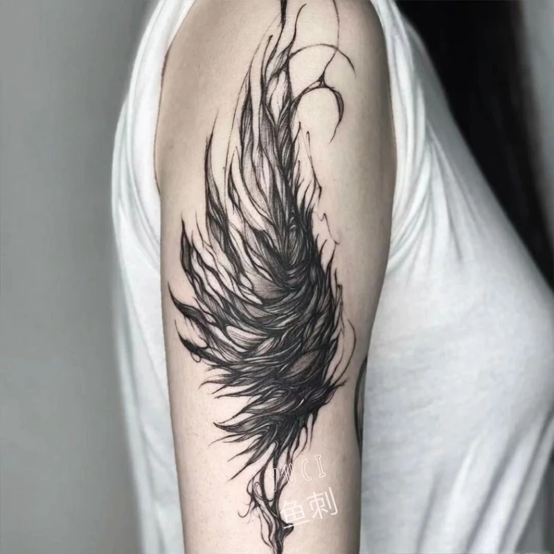 

2pc/Lot Flower Arm Wing Feather Temporary Tattoo Sticker Waterproof Men and Women Faux Tatouage Black Dark Art False Tattoo New