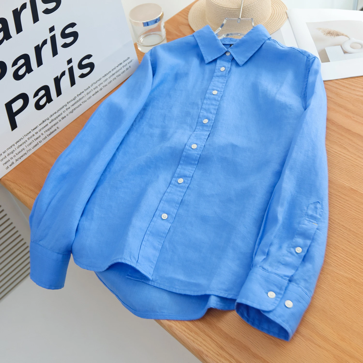 

Women’s 100% Cotton Button-Down Shirt — Lightweight Long Sleeve Relaxed Fit Blouse