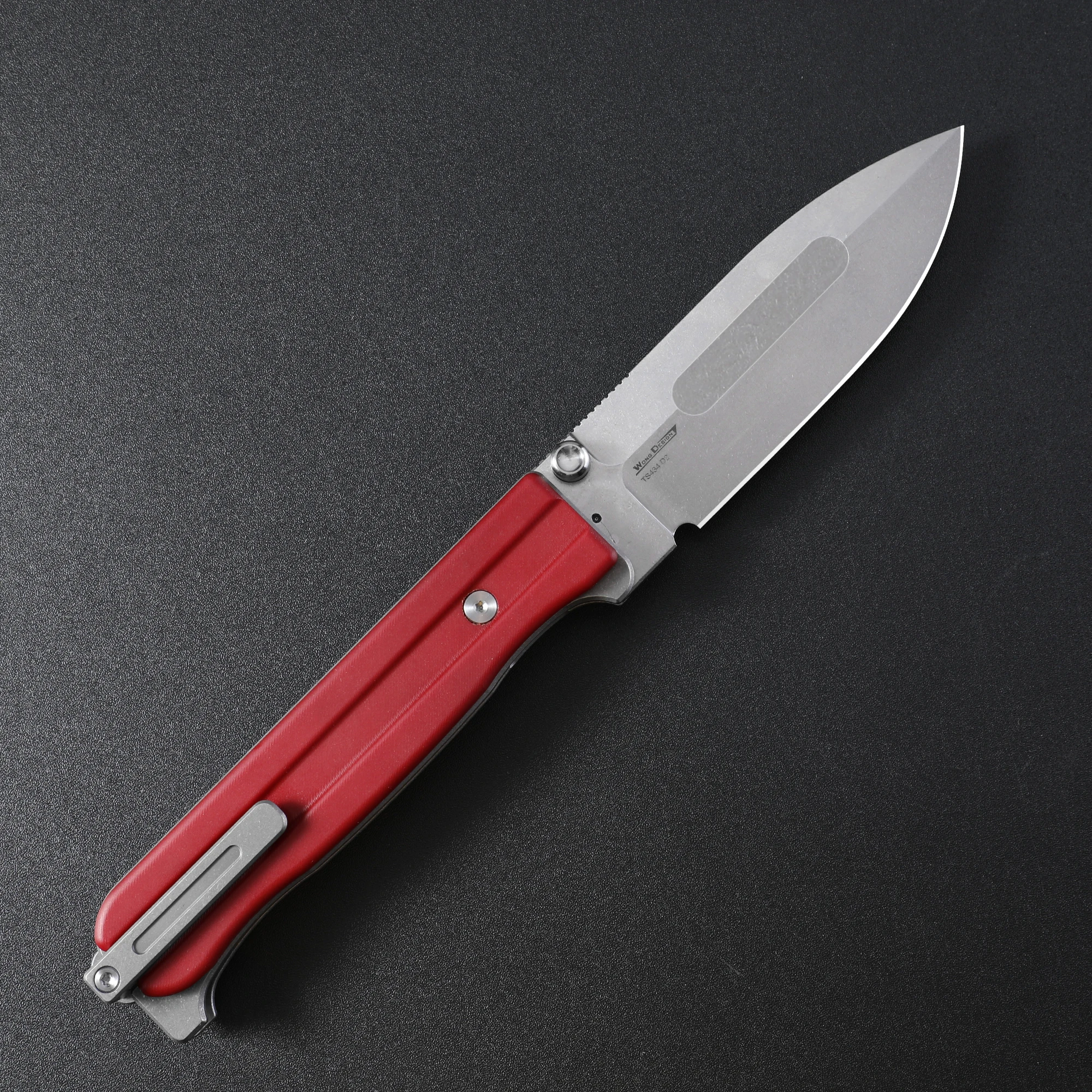 Two Sun TS434 Folding Knife D2 Blade Steel Red G10 Handle Stonewash Titanium Clip Hunting Outdoor Surviva Hand Tool Brand