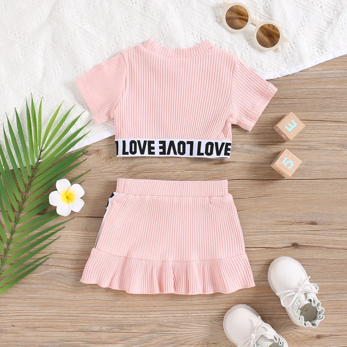 Girls' Summer Short-Sleeved Skirt Set New Girl's Belly Button Top Short-Sleeved Round Neck T-Shirt + Skirt 2-Piece Girl Clothes