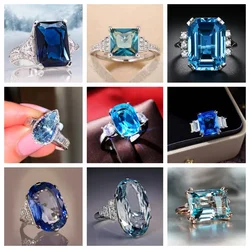 New Fashion Exaggerate Blue Crystal Ring Cocktail Party, Huge Sky Cubic Zirconia Valentine's Day Gift Jewelry Wholesale