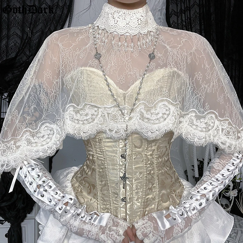 

Goth Dark Lace See Through Shoulder Cape Crop Shrug Tops Coats for Women Mall Gothic Grunge Pullover Shawl Sunscreen Coquette