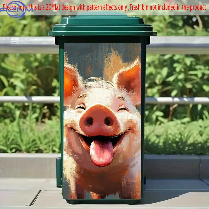 1pc of 2D Flat Self-Adhesive Stickers for Trash Cans Featuring a Smiling Pig with Its Tongue Out. These Imaginative Stickers H