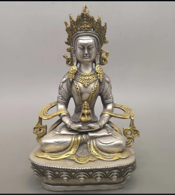 

decoration brass factory Pure Brass Antique 8.66 inch Exquisite Chinese hand-carved cloisonne buddhist Buddha green tara statue