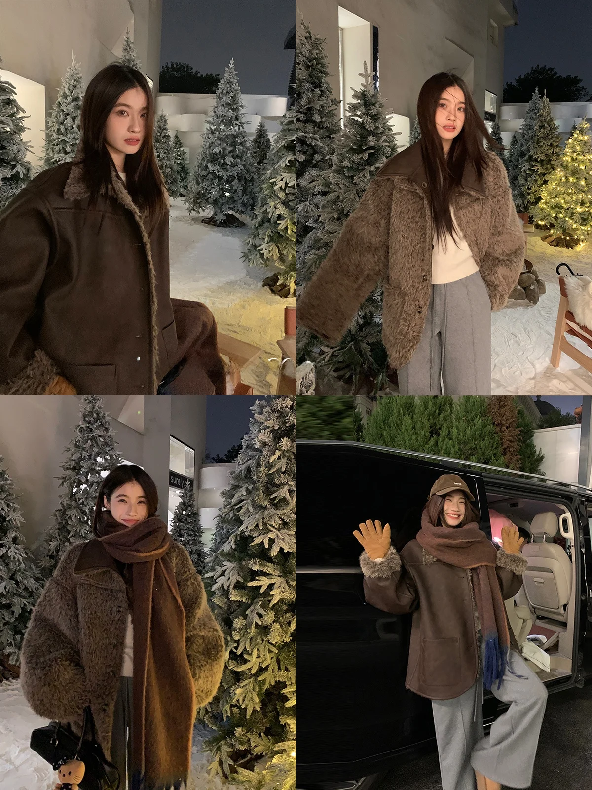 เสื้อโค้ทหนังเทียมแบบสวมใส่ได้สองด้าน  สำหรับผู้หญิง  ฤดูหนาว  สไตล์ลำลอง  ทรงหลวม  ย้อนยุค  บุซับใน  ผ้า PU  เป็นมิตรกับสิ่งแวดล้อม