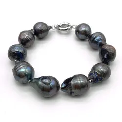 13mm-22mm Black Grey Color Flameball Pear Shape Baroque Keshi Bracelet Natural Freshwater Pearls Special