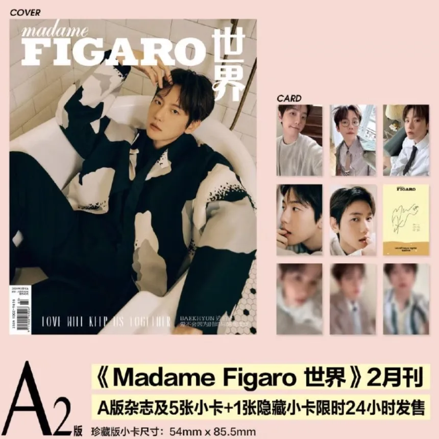 2024/02 Issue BaekHyun Madame Figaro Magazine Korean Star Cover Include Inner Page Photo Album Collection Book Chinese Edition