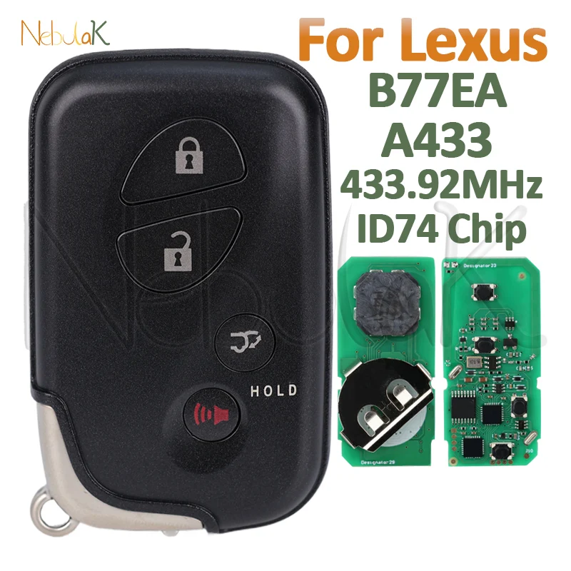 Auto Remote Key A433 B77EA for Lexus LX570 RX270 RX300 RX350 433.92MHz ID74 Chip 4 Buttons Car Control Smart Fob Keyless Go