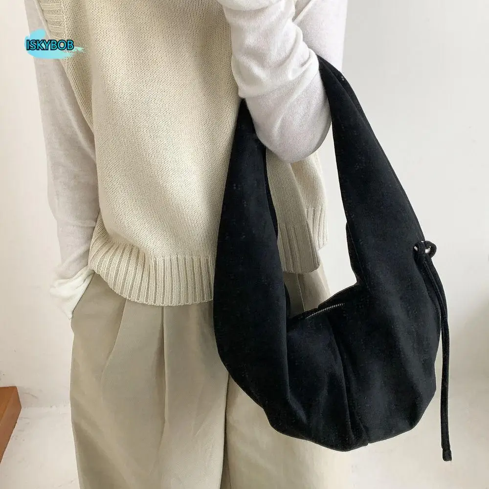 

Waterproof Handbag Suede Shoulder Bag Solid Color Fashion Hobo Bag Korean Style Large Capacity Ladies Crescent Bag Shopping