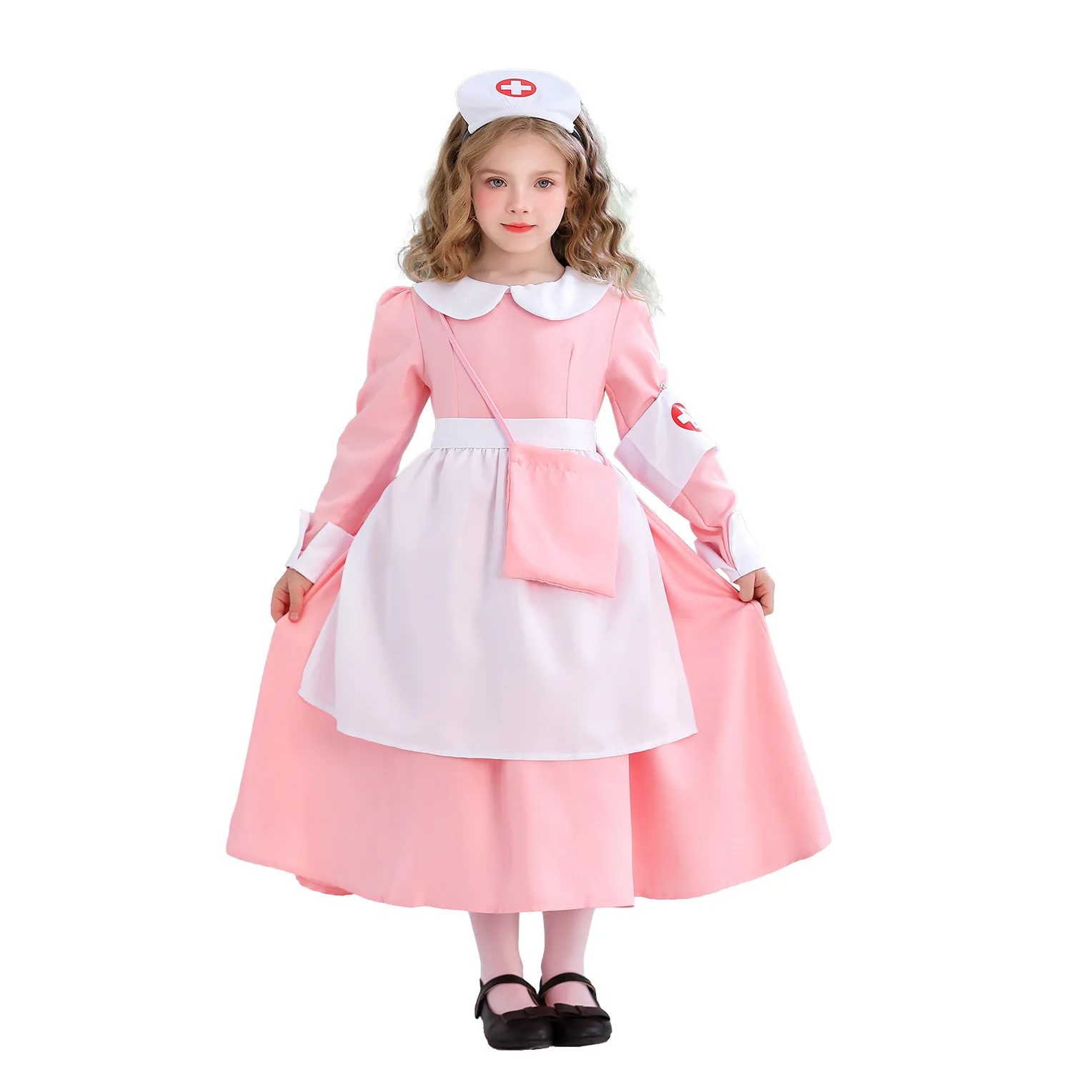 زي الممرضة الوردي للأطفال في الهالوين زي الطبيب والممرضة للفتيات فستان أداء الخادمة #1