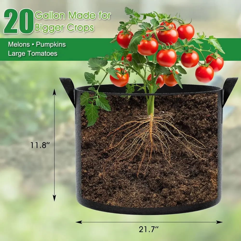 20 Gallon Grow Bags 8 Pack, 300G Heavy Duty Fabric Pots for Vegetables, Flowers, Fruit Trees, and Outdoor Gardening.