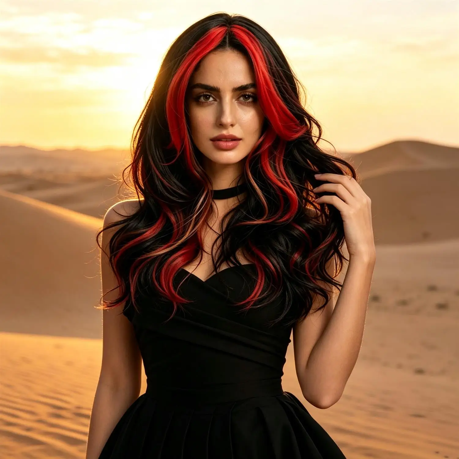 Body Wave Wig 28 Inch 1B Natural Black With Red Highlights Two Tone Heat Resistant Synthetic Wig