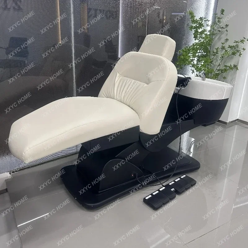 A  Health Therapy Electric Lifting Shampoo Chair for Hair Salon Rotating Sitting Semi-Full Lying Flushing Bed