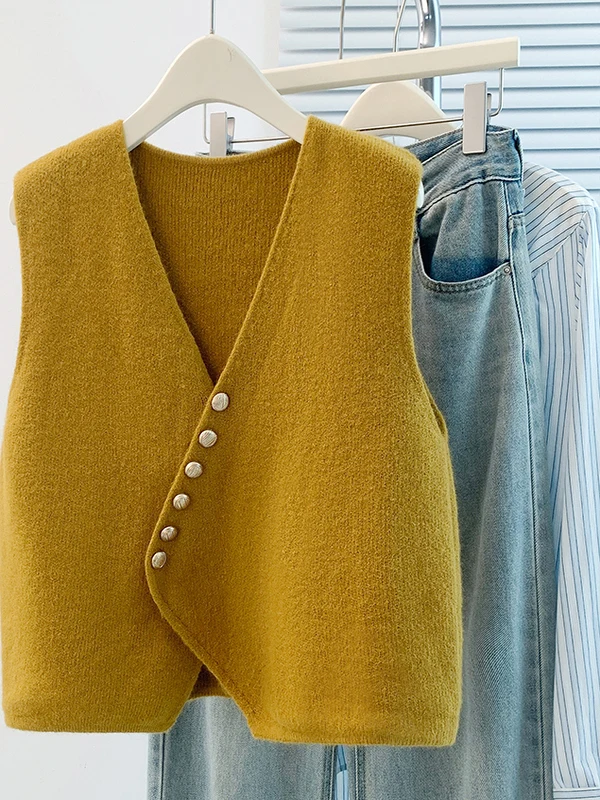 

Ele Knitted Vest Women's Faionable Layering Outerwear Autumn Winter Simple Sli Suit Sle Top Quali Sensation