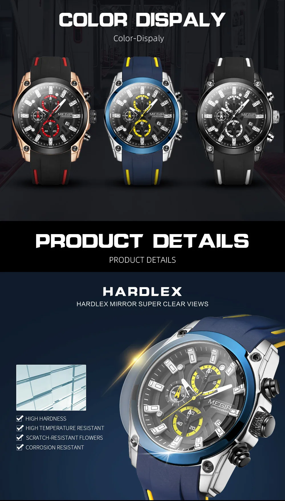 Fashion Megir Men\'s Top Brand Luxury Sport Military Chronograph Luminous Date Quartz Silicone Male Multi-function Wrist Watches
