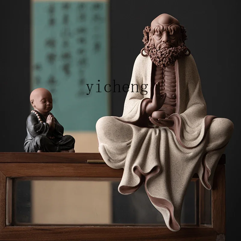 L7-14 purple sand Dharma patriarch ornament Chinese home living room entrance decoration office handicraft decoration