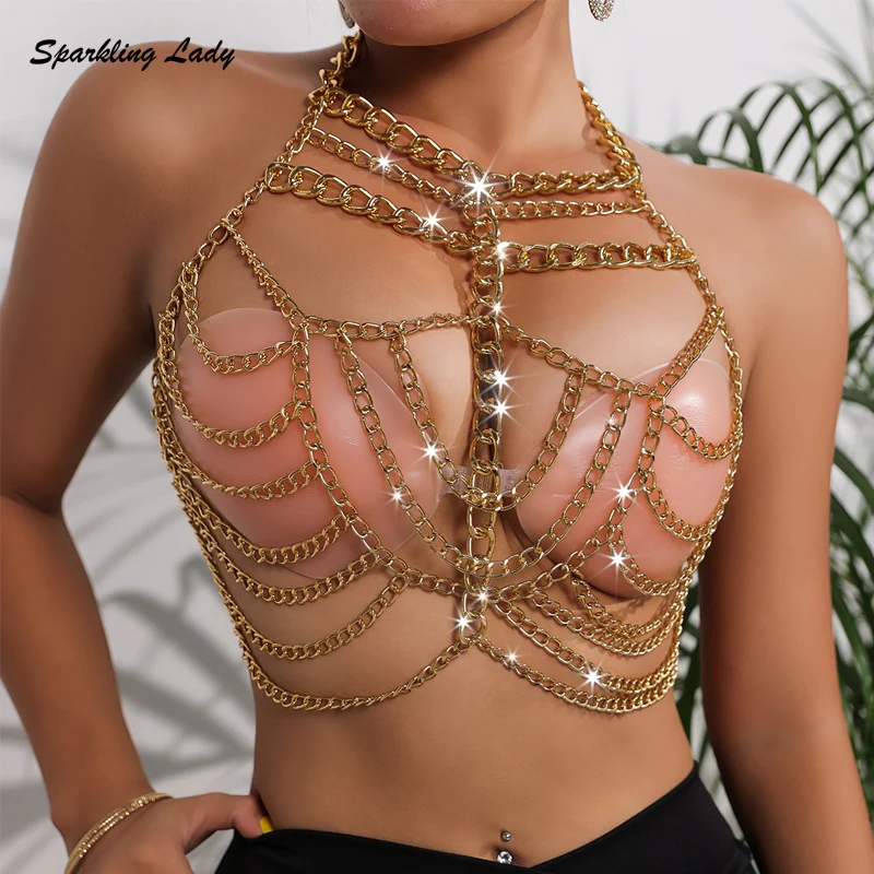Stylish Unique Metallic Texture Backless Body Chain Shining Item Personality Matching Itemfor Beach Vacations and Pool Revelries