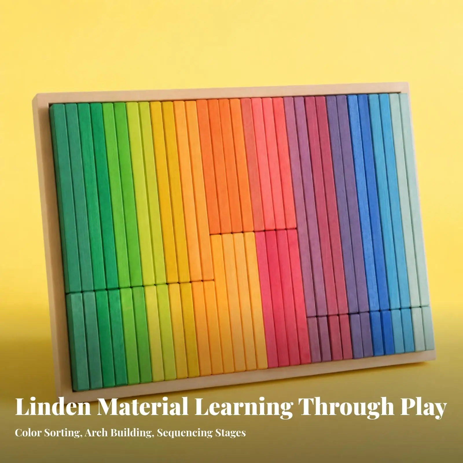 Wooden Building Blocks Rainbow Strip Basswood Children Educational Toy Spatial Awareness Color Sorting Classic Stacking for Home