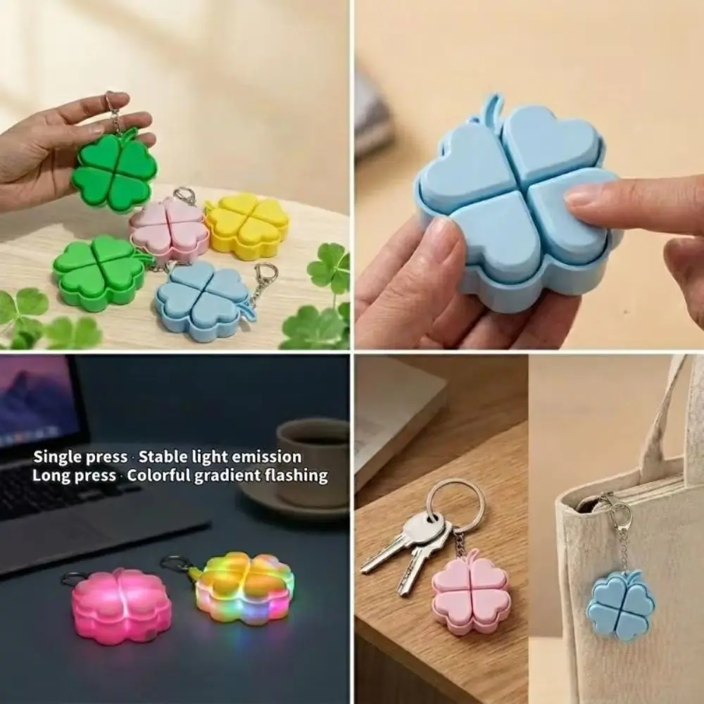 Clickable Buttons Lucky Four Leaf Clover Keychain Flashing Light Translucent Wings Backpack Pendant Fade-Resistant Lightweight