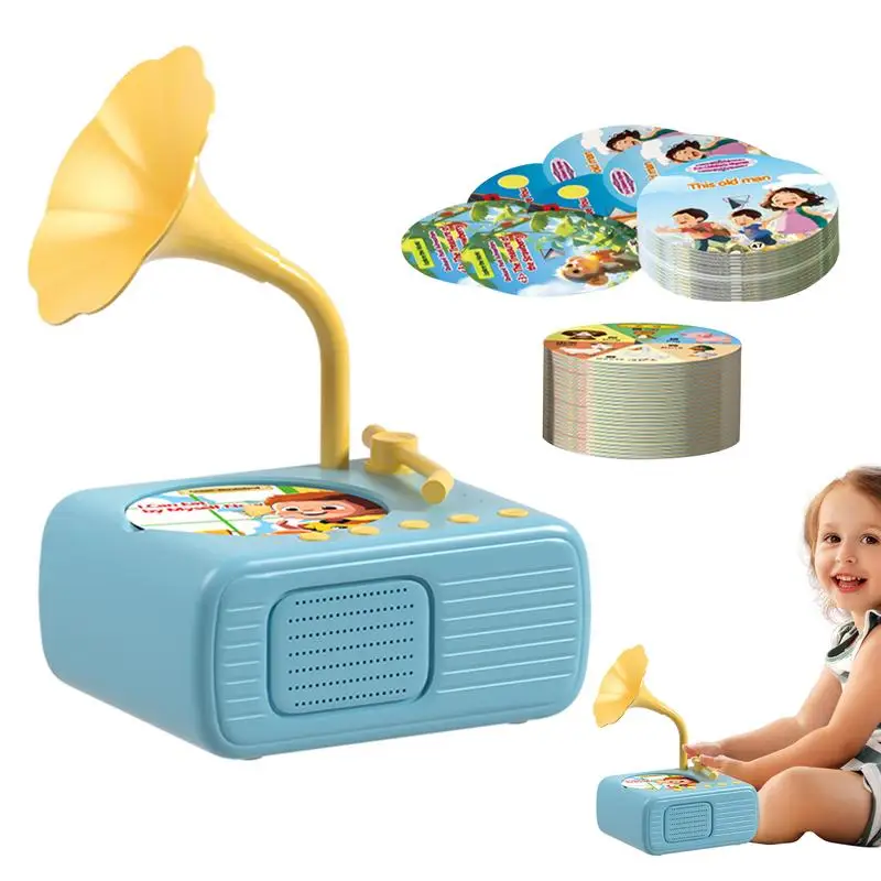 Kids Gramophone 96 Cards Toddler Music Phonograph Record Toy Children's Phonograph Story Music Player for Kids Boys Girls Gifts