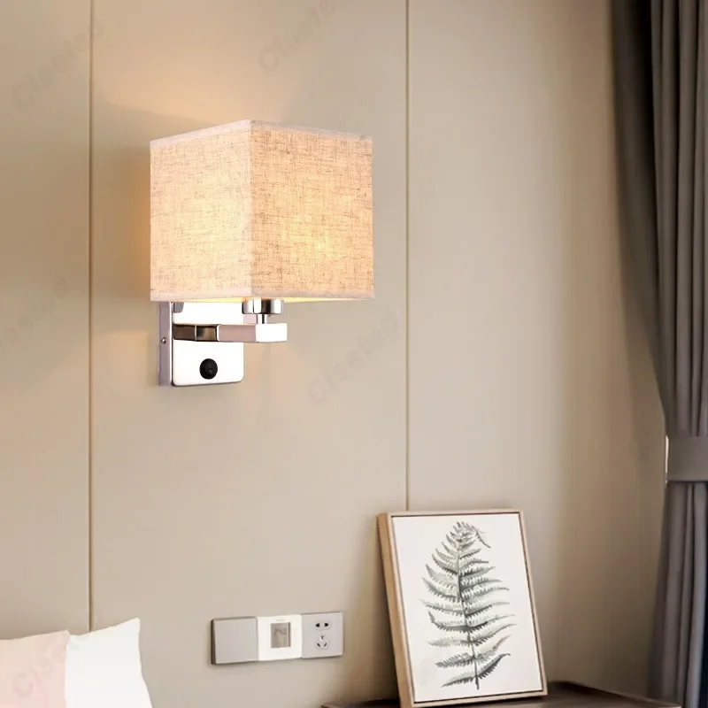 Creative LED Fabric Lampshade E27 Wall Light Switch Button Bedroom Bedside Lamp Restaurant Bar Decoration Lighting Fixture