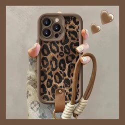 Luxury Leopard 16 Wrist Strap Phone Cases for IPhone 13 11 14 15 Plus 12 16 Pro Max X XR XS MAX Case Silicone Hand Chain Cover