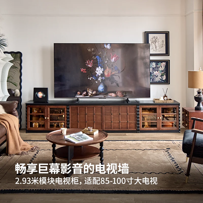 Medieval solid wood chess exquisite French retro floor TV cabinet module combination display cabinet module