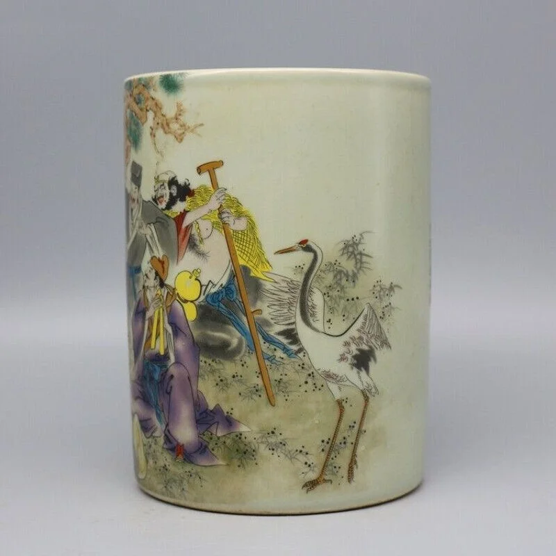 

Eight-Immortal Pattern Porcelain Brush Pot Decoration Collection Nice Art Work